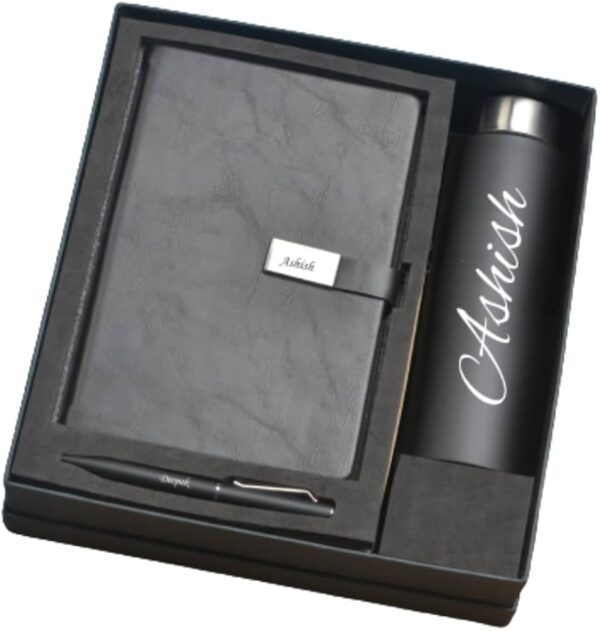 Personalized Dairy, Pen & Bottle with Charm & Name Engaved | Customized Gift for Men