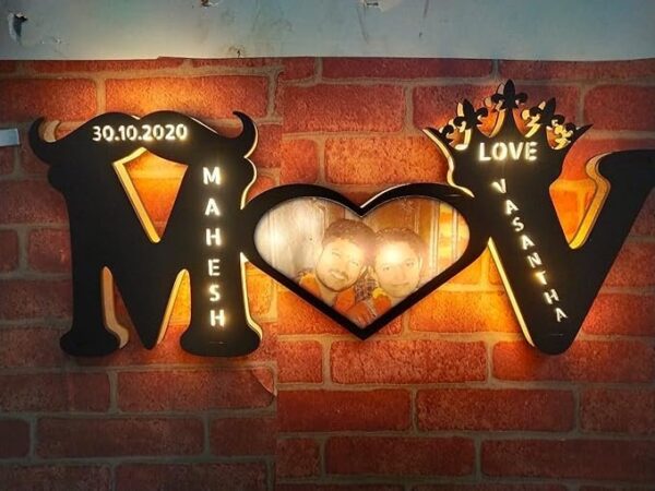 Treecase Alphabet LED Wedding Gifts for Marriage Couple | Customized Gifts for Couple | led Frames for Photos | 9 X 18 inch - Image 2