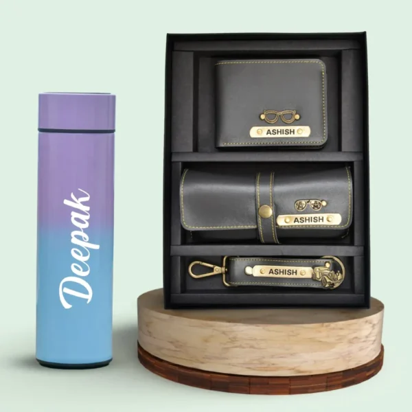 Customized Bottle with Temperature display - Pastel Shade 3 & All in One Men's Combo (3 pcs) - Image 3