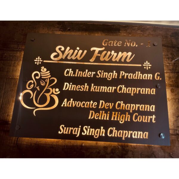 Home Door Name Plate with Golden Acrylic Solid Letters with wooden pattern - Image 2
