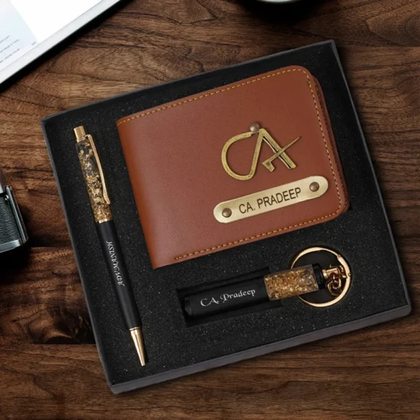 Personalized Gold Flake Combo - Wallet Pen and Keychain Combo - Image 3